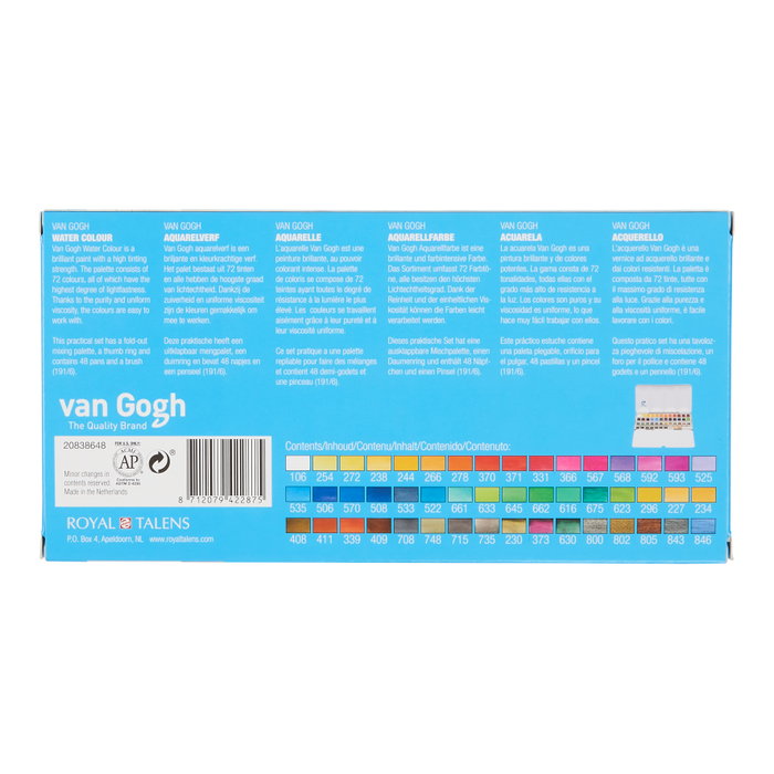 Van Gogh Estuche metálico de acuarelas con 48 colores en medias pastillas